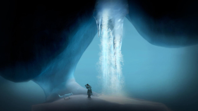 Man iceberg person dog standing free wallpaper for desktop - medium preview image