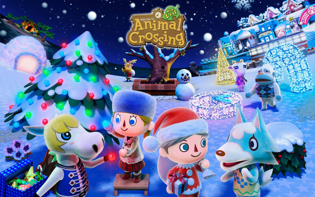 Animal crossing christmas characters snow free wallpaper for desktop - medium preview image