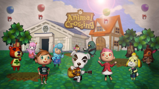 Animal crossing characters house balloons free wallpaper for desktop - medium preview image