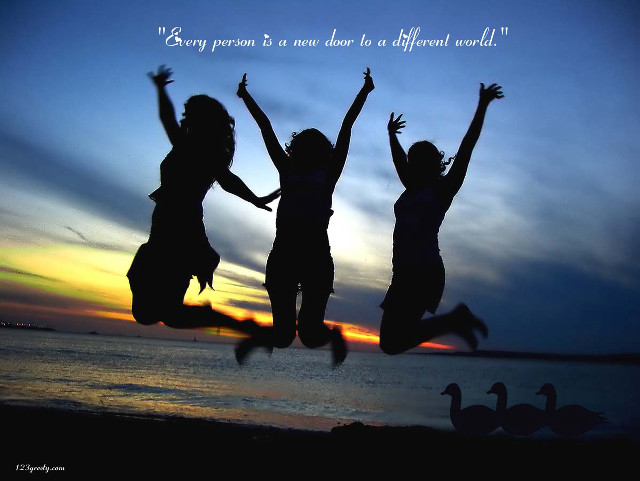 Three girls jumping sunset quote free wallpaper for desktop - medium preview image
