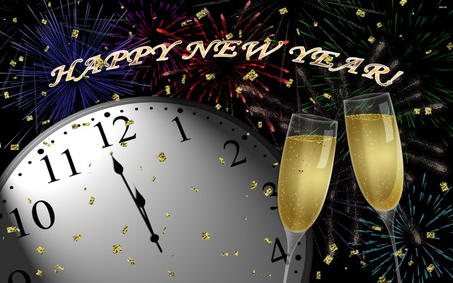 Clock champagne fireworks newyear citylights free wallpaper for desktop - medium preview image