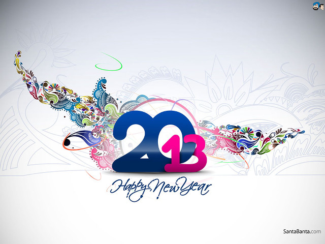 Colorful happy newyear bird flowers free wallpaper for desktop - medium preview image