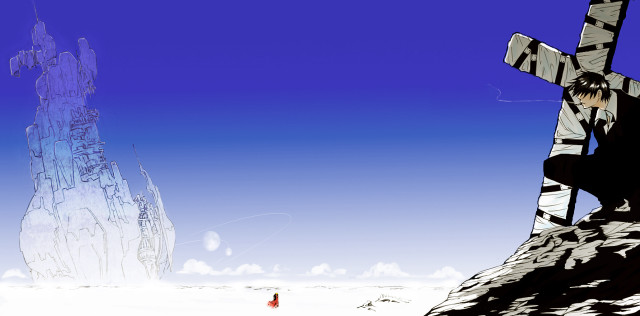 Man rock cross castle sky free wallpaper for desktop - medium preview image