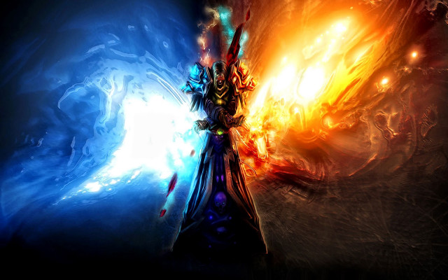 Colorful artwork person sword fire free wallpaper for desktop - medium preview image