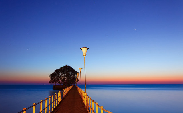 Long pier lamp post tree #2 free wallpaper for desktop - medium preview image