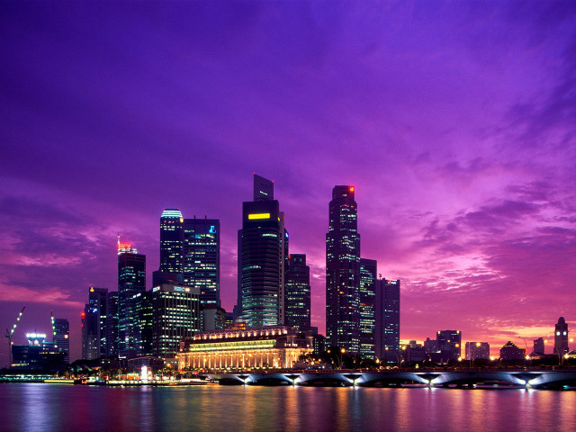 City skyline purple sky water #3 free wallpaper for desktop - medium preview image