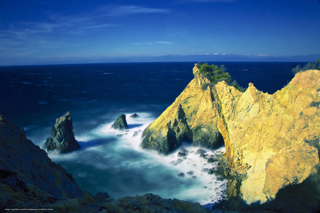 Rocky cliff water background sticking free wallpaper for desktop - medium preview image