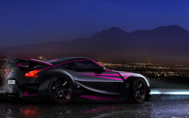Car pink stripe city night free wallpaper for desktop - medium preview image