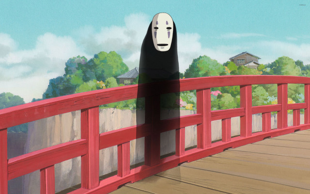 Cartoon ghost mask bridge river free wallpaper for desktop - medium preview image