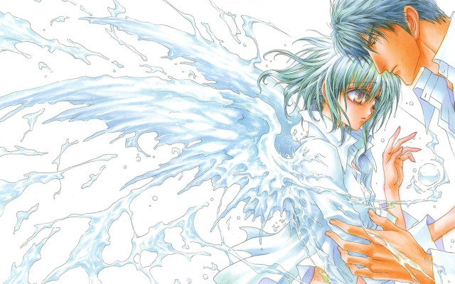 Anime couple blue hair white free wallpaper for desktop - medium preview image