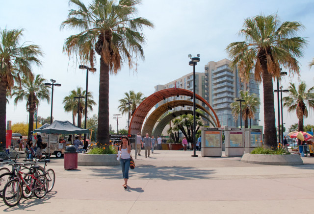 Woman walking park palm trees free wallpaper for desktop - medium preview image
