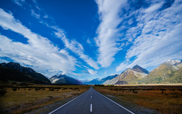 Long road cloudy sky mountains free wallpaper for desktop - medium preview image