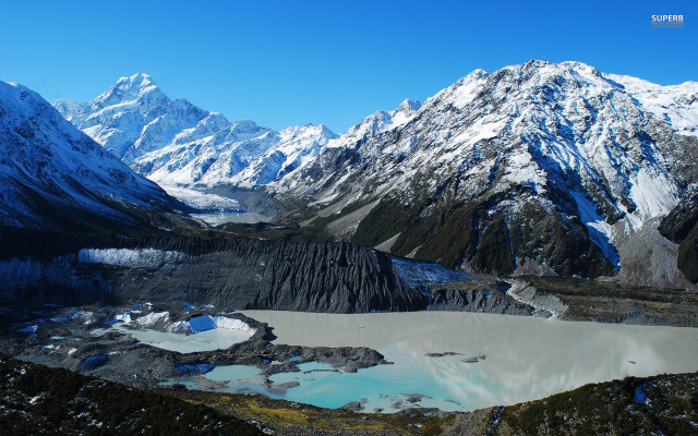 Mountain lake snowy background city free wallpaper for desktop - medium preview image