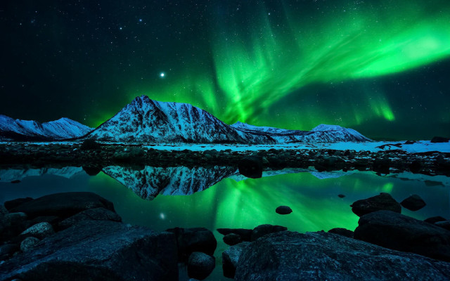 Green blue aurora mountain lake free wallpaper for desktop - medium preview image