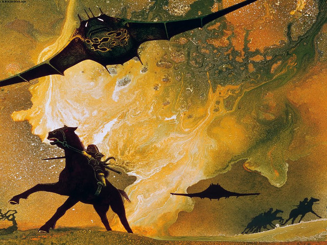 Man horse dragon hill sunset free wallpaper for desktop - medium preview image