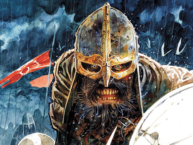 Man helmet sword flag painting free wallpaper for desktop - medium preview image