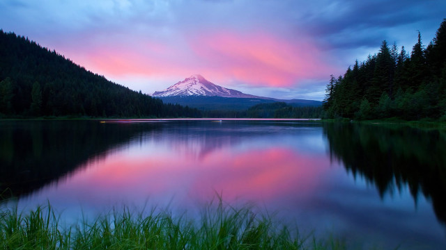 Mountain pink sky lake grass #2 free wallpaper for desktop - medium preview image