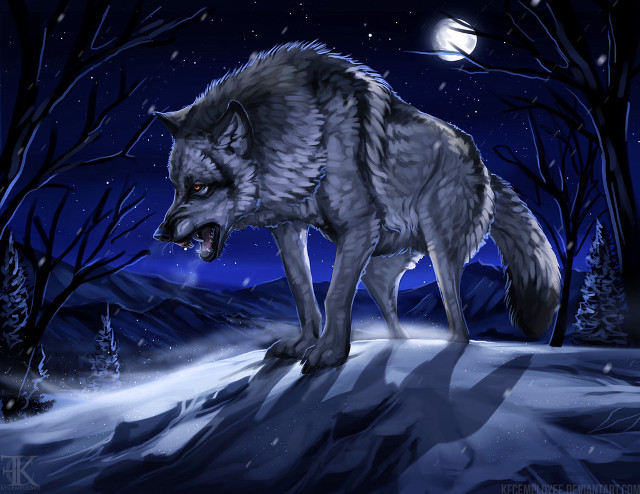 Wolf snow night fullmoon trees free wallpaper for desktop - medium preview image
