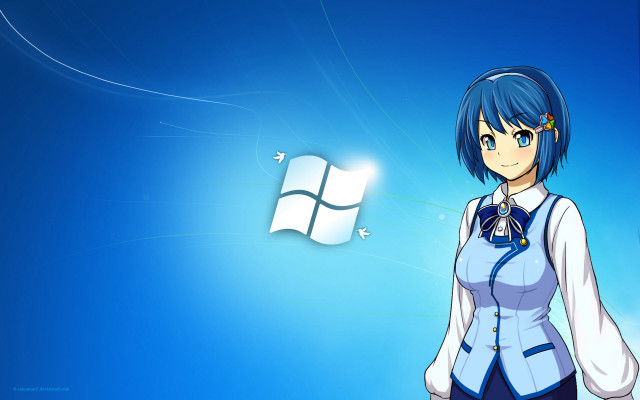 Woman blue background windows logo free wallpaper for desktop - medium preview image