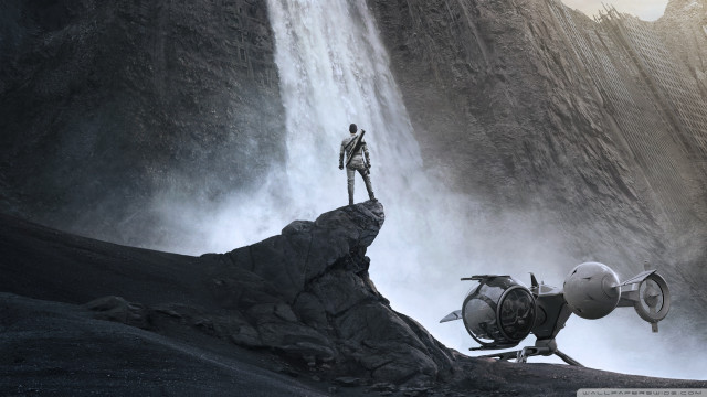 Man rock waterfall megaphone helicopter free wallpaper for desktop - medium preview image