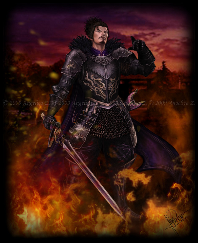 Man black outfit sword flame free wallpaper for mobile - medium preview image