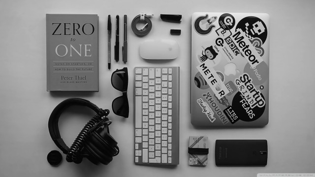 Desk keyboard headphones book mouse free wallpaper for desktop - medium preview image