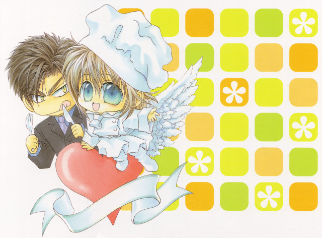 Anime couple heart banner flowers free wallpaper for desktop - medium preview image