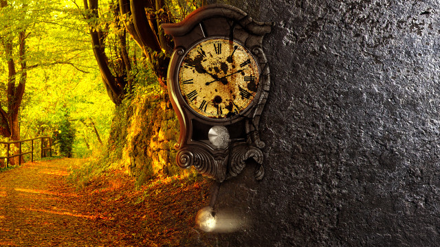 Clock tree forest path background free wallpaper for desktop - medium preview image
