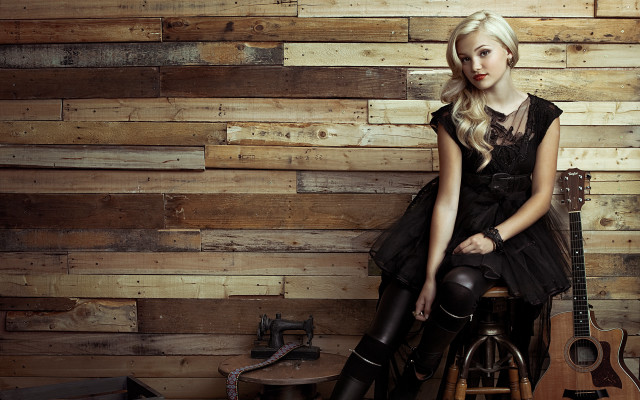 Woman stool wooden wall guitars free wallpaper for desktop - medium preview image