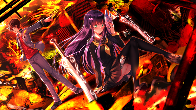 Anime couple fire background flames free wallpaper for desktop - medium preview image