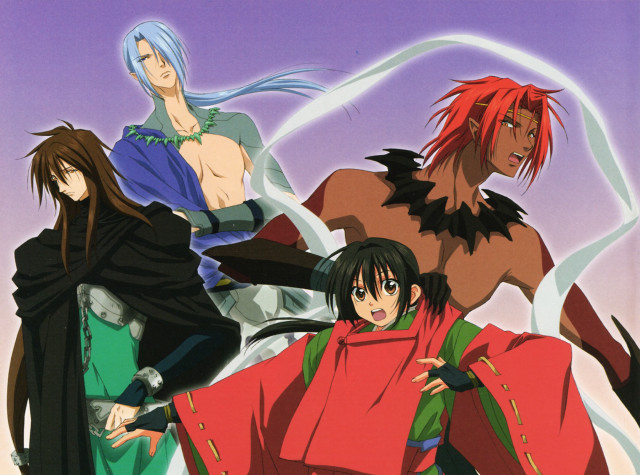 Anime characters purple sky background free wallpaper for desktop - medium preview image