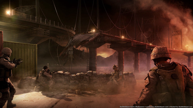 Man military uniform bridge night free wallpaper for desktop - medium preview image