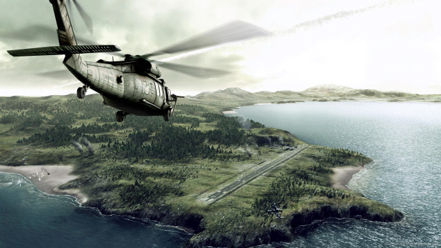 Helicopter island ocean road lake free wallpaper for desktop - medium preview image