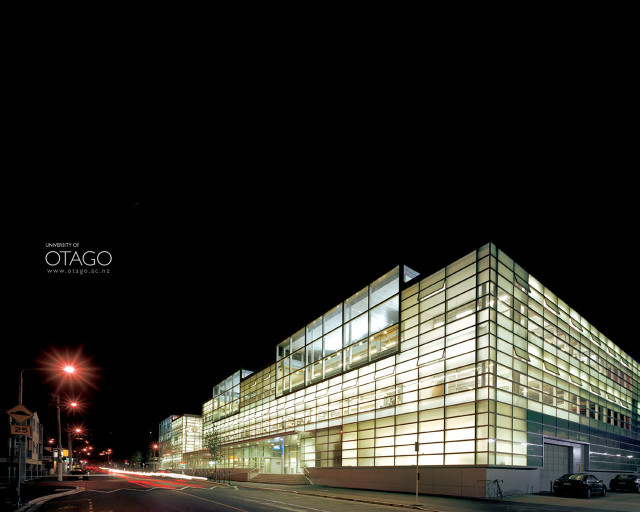 Building windows nighttime streetlight illuminated free wallpaper for desktop - medium preview image