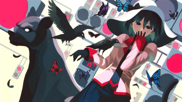 Woman hat dog butterflies cat free wallpaper for desktop - medium preview image