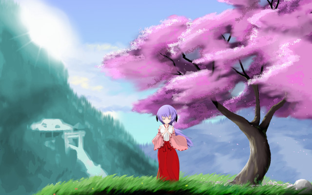 Woman red dress tree pink #2 free wallpaper for desktop - medium preview image