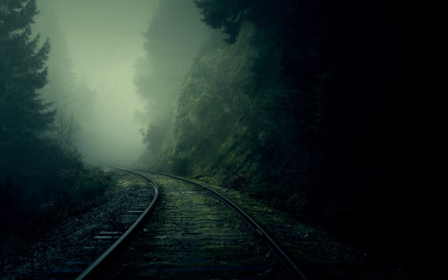 Train track forest fog trees #2 free wallpaper for desktop - medium preview image