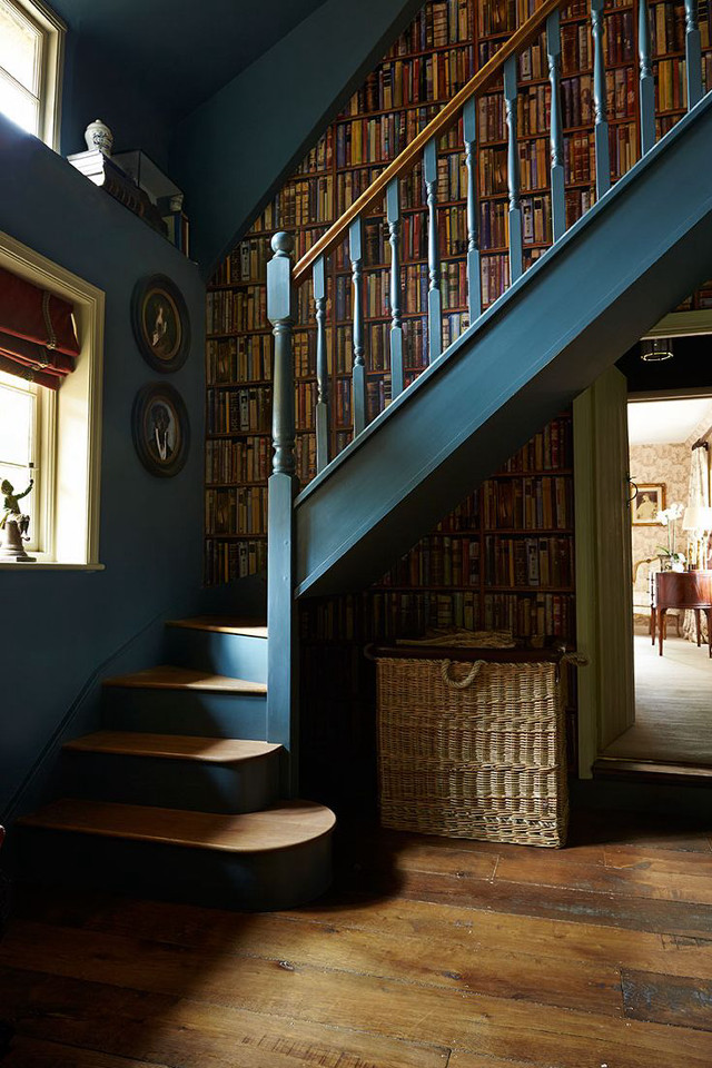 Staircase basket bookshelf clock wall free wallpaper for mobile - medium preview image