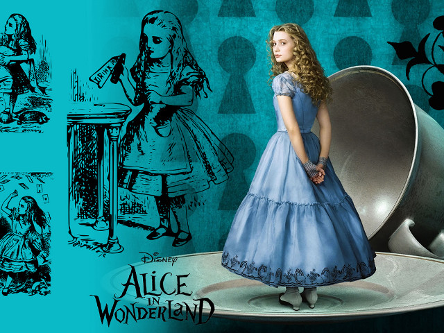Woman blue dress mirror Alice free wallpaper for desktop - medium preview image