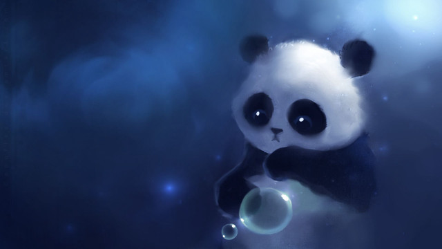 Panda holding bubble looking up free wallpaper for desktop - medium preview image