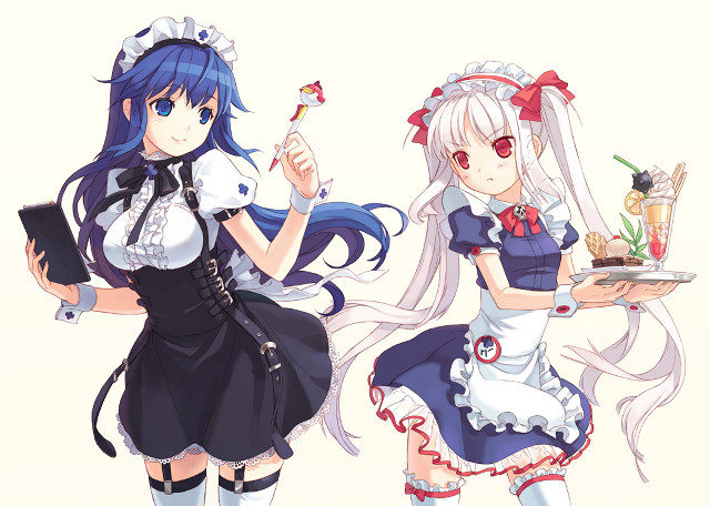 Anime girls blue hair maid free wallpaper for desktop - medium preview image