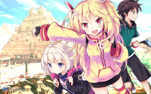 Anime girls group building sky #3 free wallpaper for desktop - medium preview image