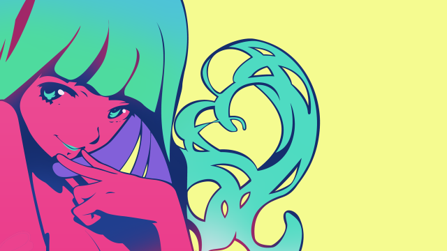 Green hair girl pink shirt free wallpaper for desktop - medium preview image