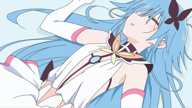 Blue hair woman butterfly white free wallpaper for desktop - medium preview image