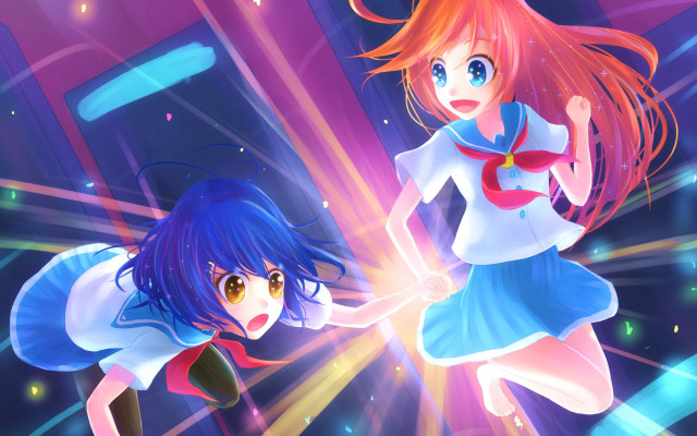 Anime girls purple room bright free wallpaper for desktop - medium preview image