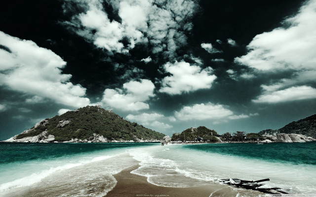 Beach mountain water cloudy sky #2 free wallpaper for desktop - medium preview image