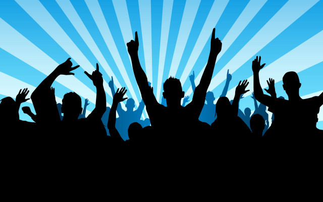 Crowd raising hands blue background free wallpaper for desktop - medium preview image