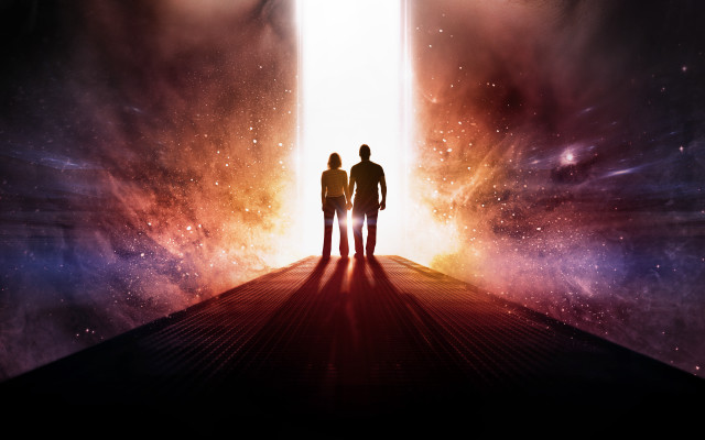 Two people doorway bright light free wallpaper for desktop - medium preview image