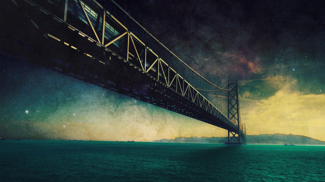 Bridge water night sky stars free wallpaper for desktop - medium preview image