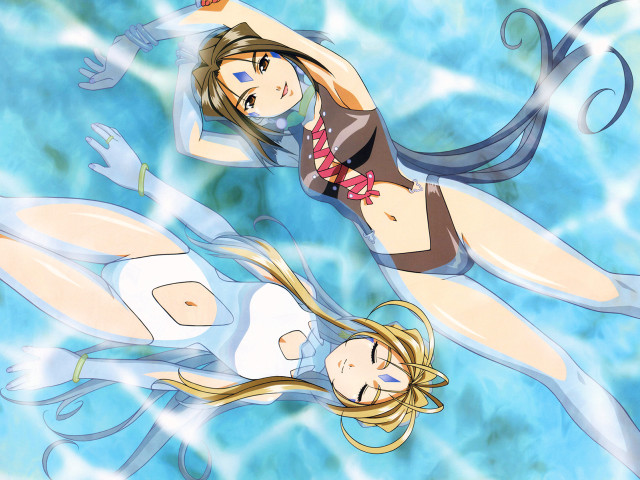 Anime girls floating pool fish free wallpaper for desktop - medium preview image
